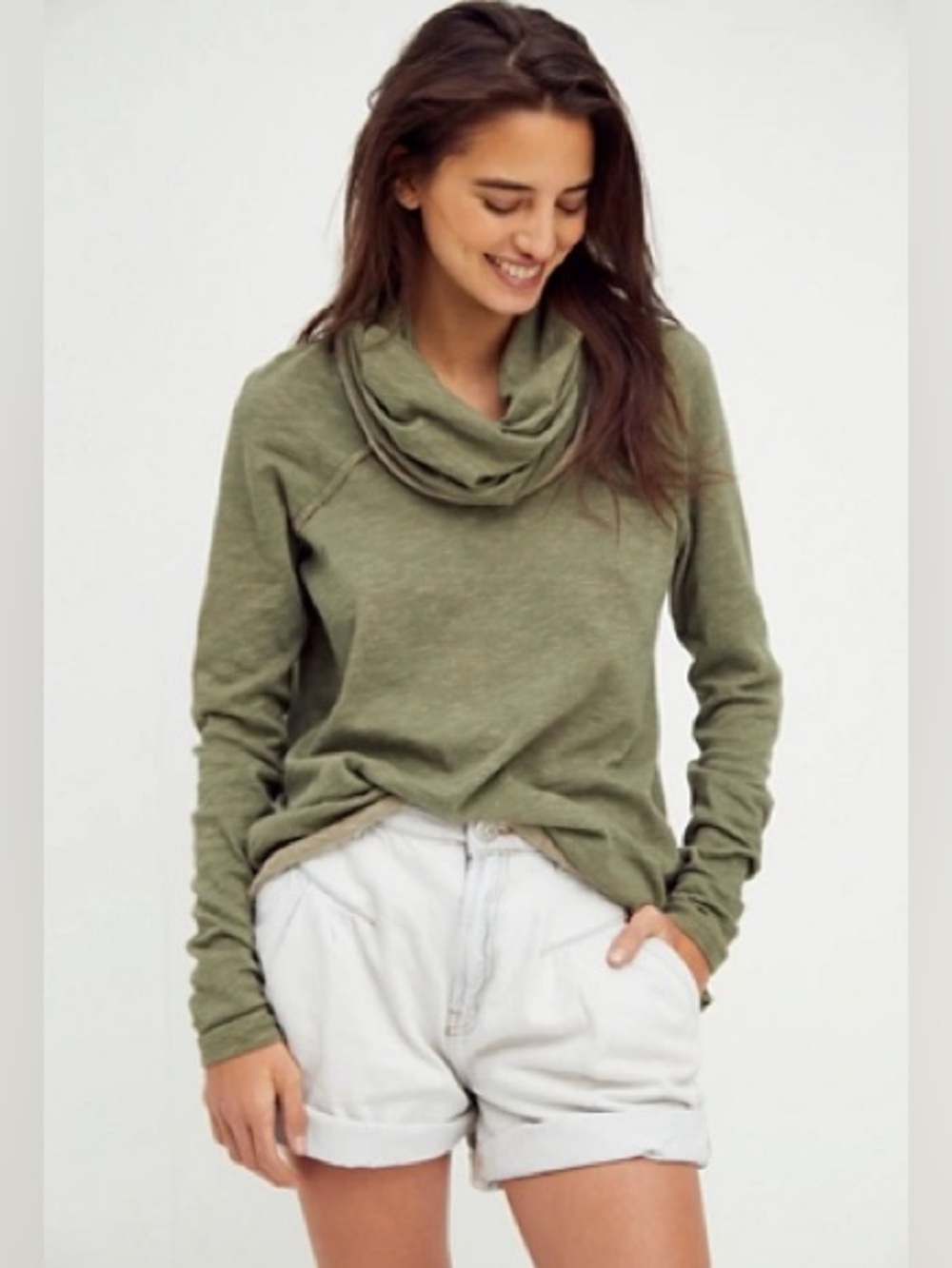 Free People Beach Cocoon Cowl Oversized Pullover in Heather Green